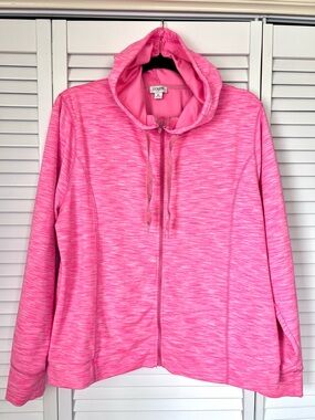 J. Crew Women’s Heathered Hot Pink White Full-Zip Drawstring Hoodie Jacket Sz XL